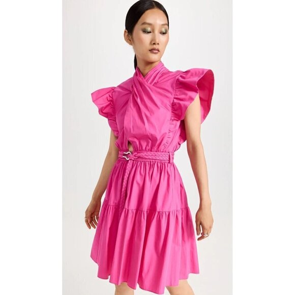 Derek Lam 10 Crosby Finn Ruffle Wrap Mini Dress Pink Womens Size 44 US 10 - Picture 15 of 15